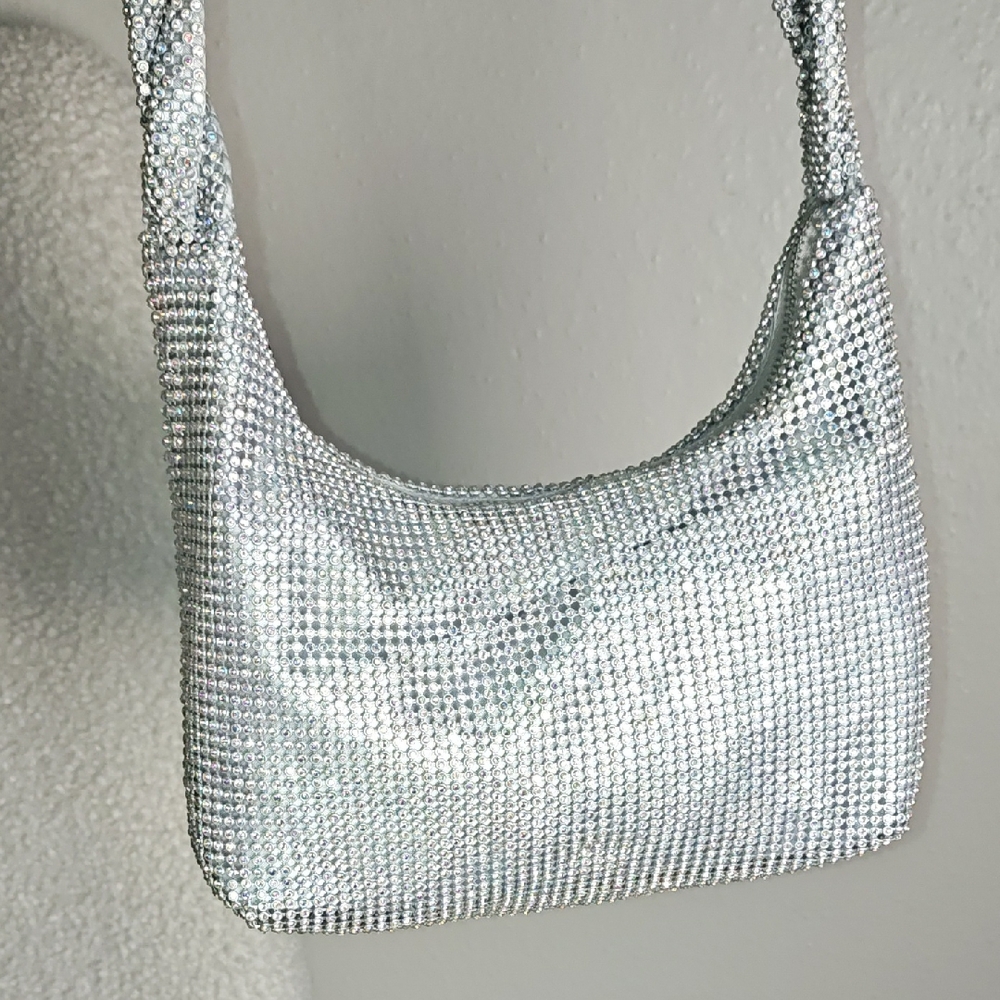 Zara Shimmering Silver Shoulder Bag